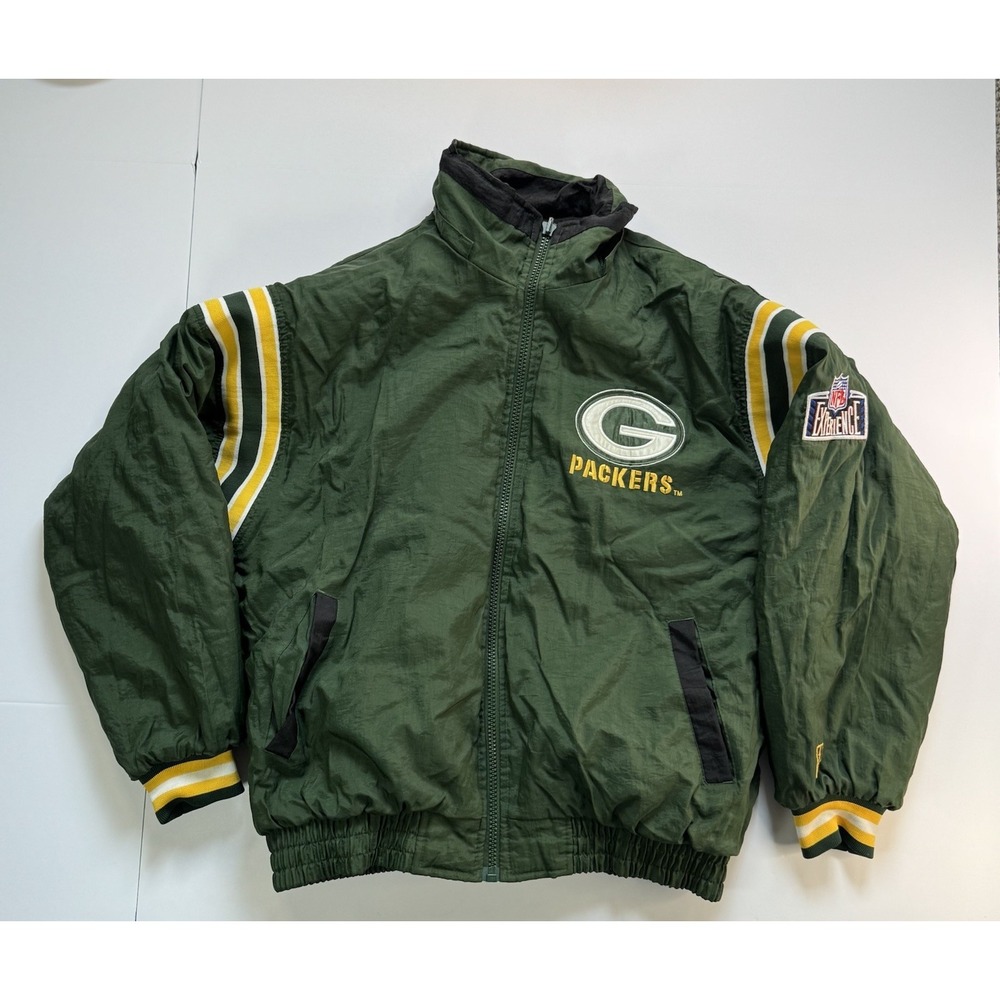 Vintage Green Bay Packers Jacket Mens Large Pro Player NFL Reversible Puffer